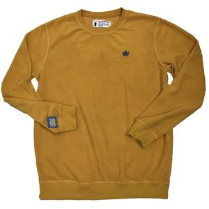 Dutch Bros Large Unisex Crew Neck Mustard Yellow Terry Cloth Sweatshirt